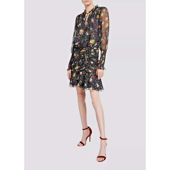 VERONICA BEARD Floral ARMERIA RUCHED Smocked SILK Mini Dress Size 18 NEW $595 - Picture 5 of 7